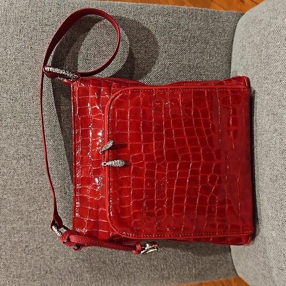 Vintage Brighton Red Croc Embossed Leather Handbag - Picture 2 of 16